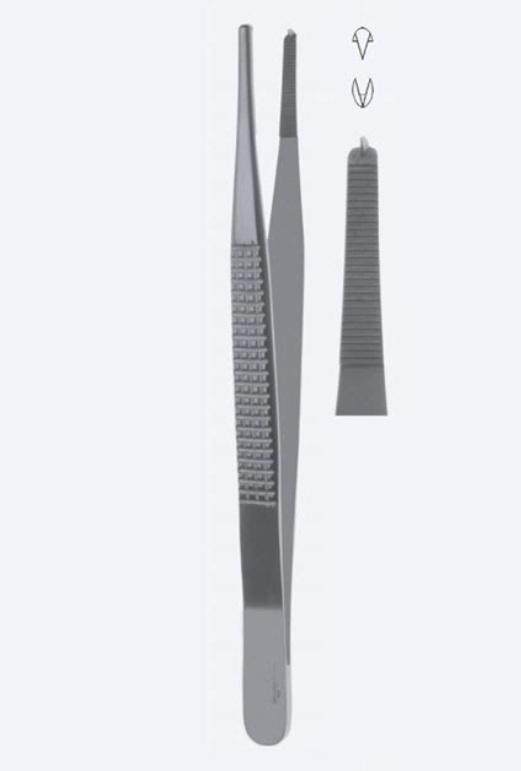 Пінцети, хірургічні, "Modell Usa", для тканин, прямі, кінчик 2,0 мм, зубці 1 х 2, загальна довжина 115 мм, 4 1/2". Бренд - Asanus Medizintechnik Gmb, Німеччина